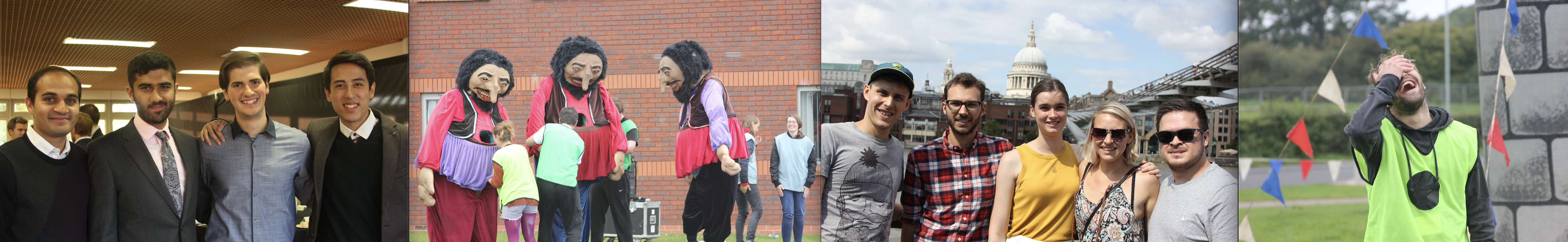 four images of groups of people posing for photos